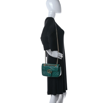 Gucci Calfskin Matelasse Mini GG Marmont Shoulder Bag Emerald Green 2 of 10