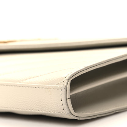 Saint Laurent Grain De Poudre Matelasse Chevron Monogram Chain Wallet Crema Soft 10 of 11