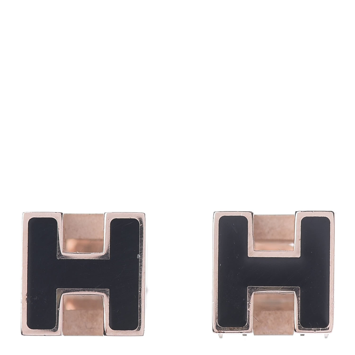 Hermes Rose Gold Plated Cage d' H Earrings Black 1 of 3