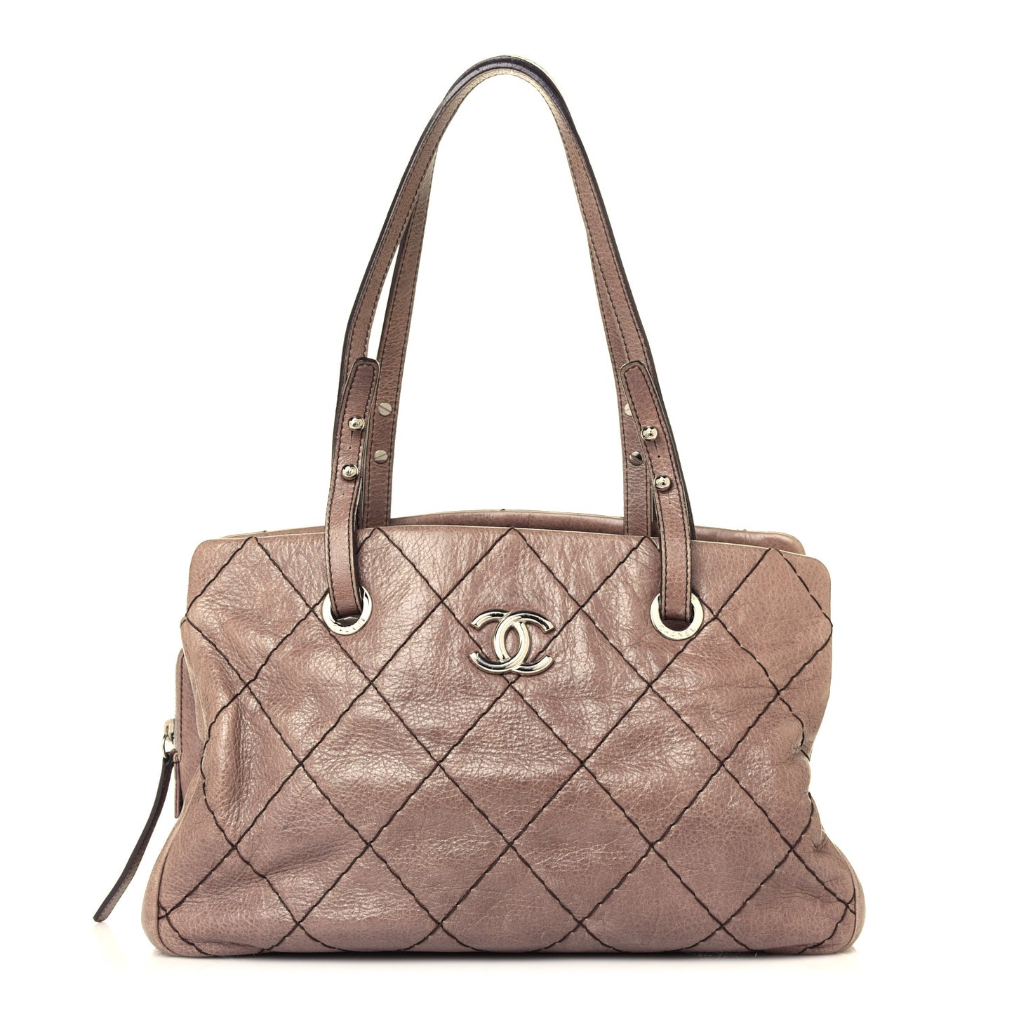 Glazed Calfskin On the Road Zip Tote Brown
