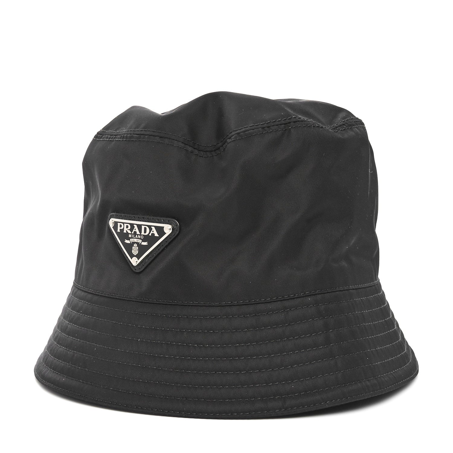 Prada Re-Nylon Metal Triangle Logo Womens Bucket Hat M Black 1 of 10