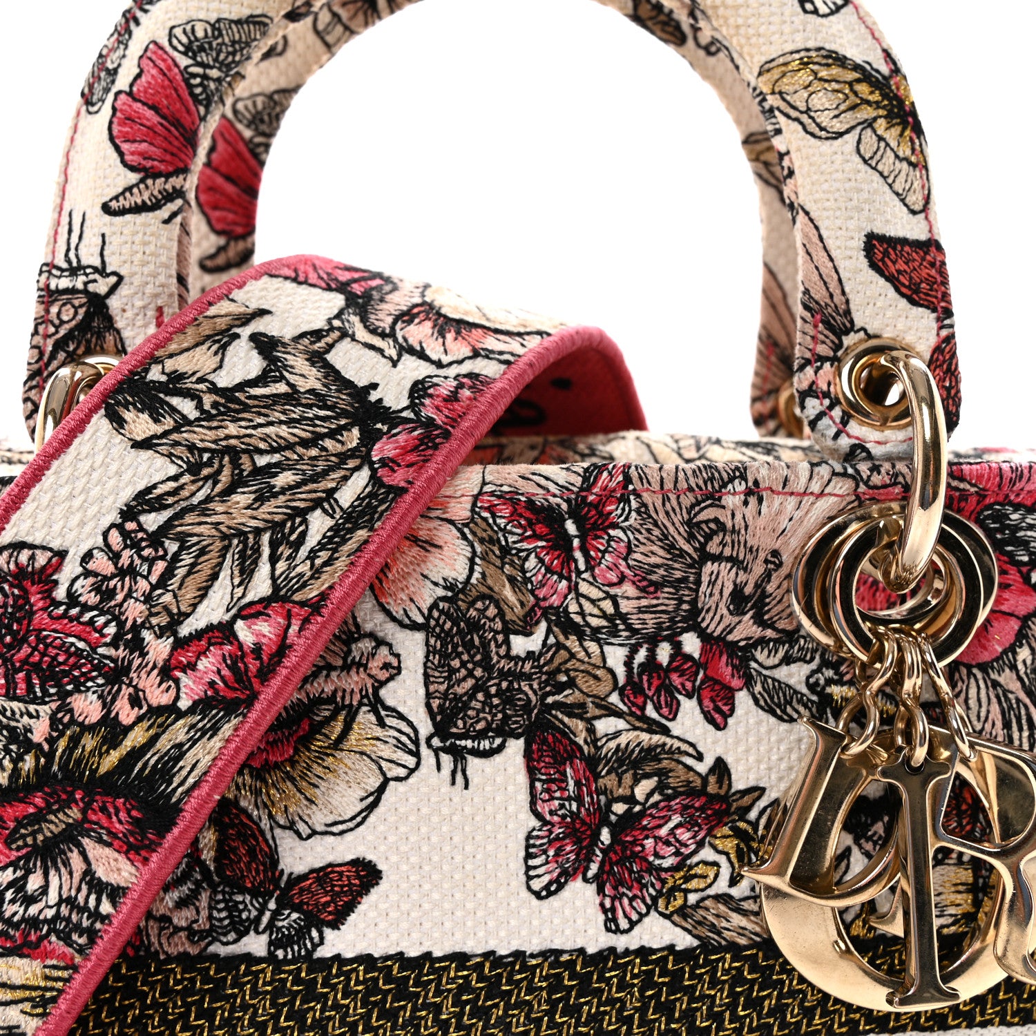 Christian Dior Canvas Embroidered Butterfly Print Medium Lady D-Lite  Multicolor 7 of 9