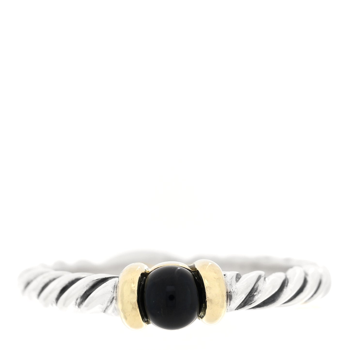 Sterling Silver 14K Yellow Gold Black Onyx Cable Ring 54 6.75