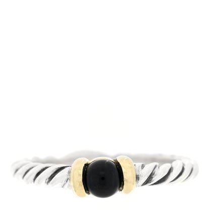 David Yurman Sterling Silver 14K Yellow Gold Black Onyx Cable Ring 54 6.75 1 of 4