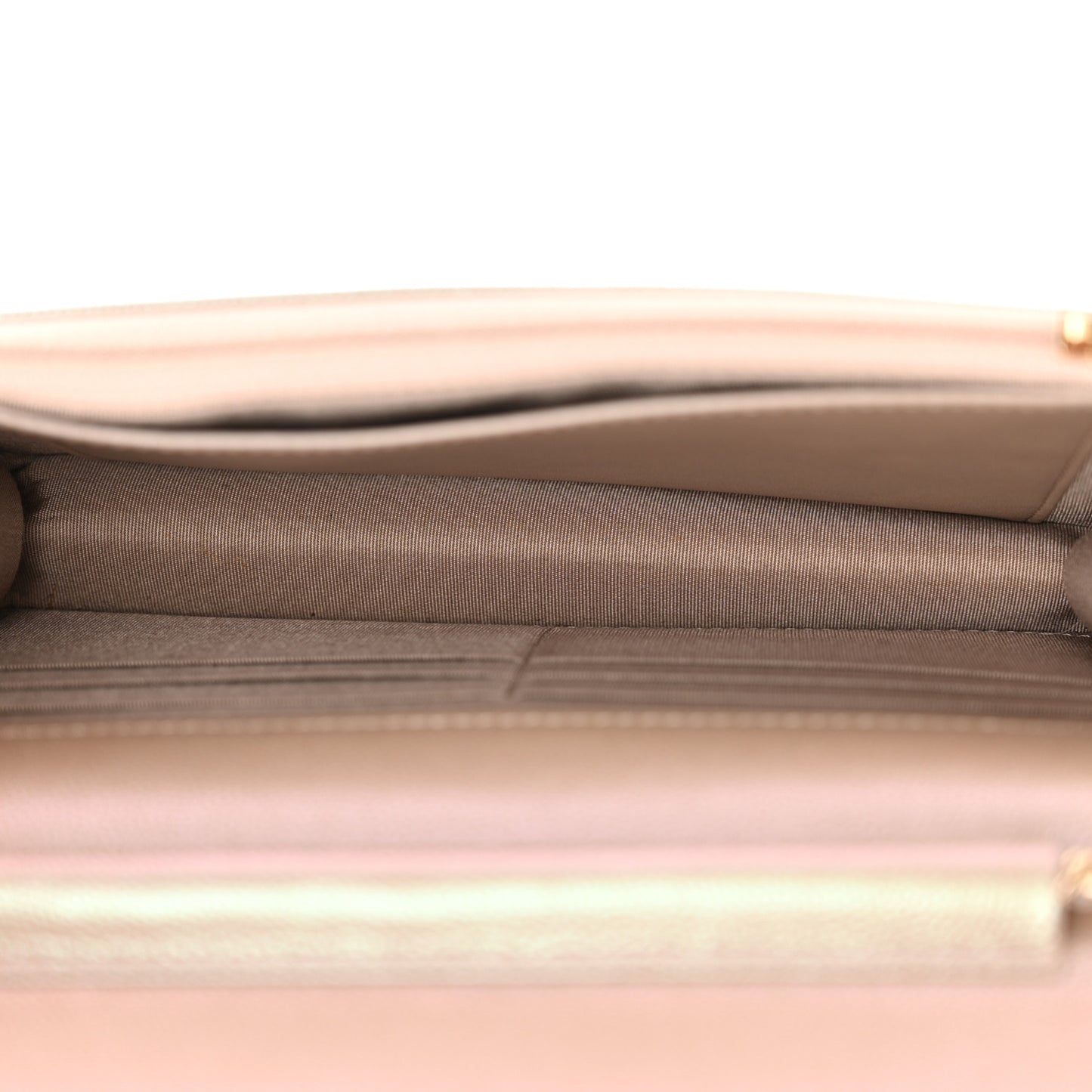 Iridescent Caviar Quilted Wallet on Chain WOC Beige