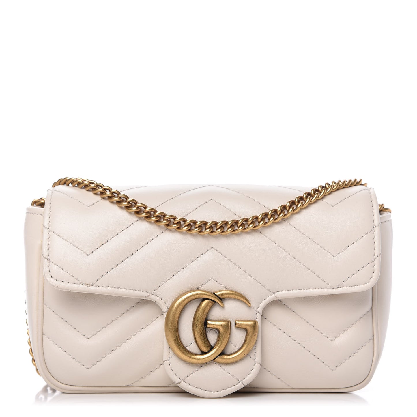 Calfskin Matelasse Super Mini GG Marmont Shoulder Bag White