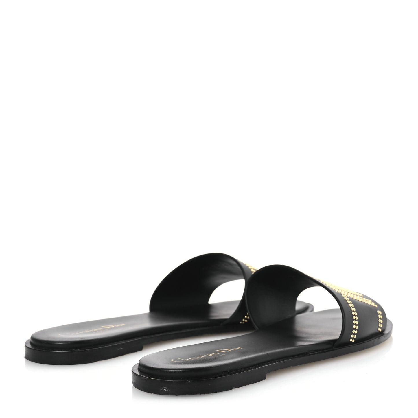 Calfskin Studded Dway Slide Sandals 39.5 Black