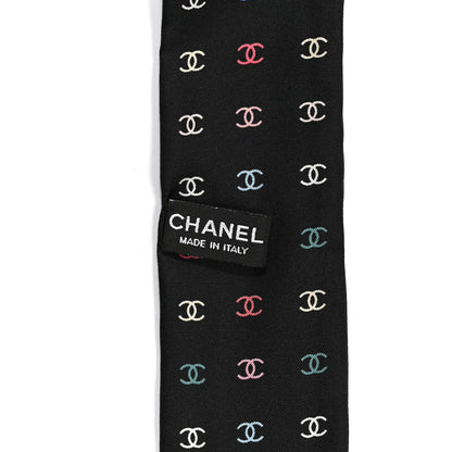 Chanel Silk Polka Dot CC Slim Bandeau Scarf Black Multicolor 2 of 3