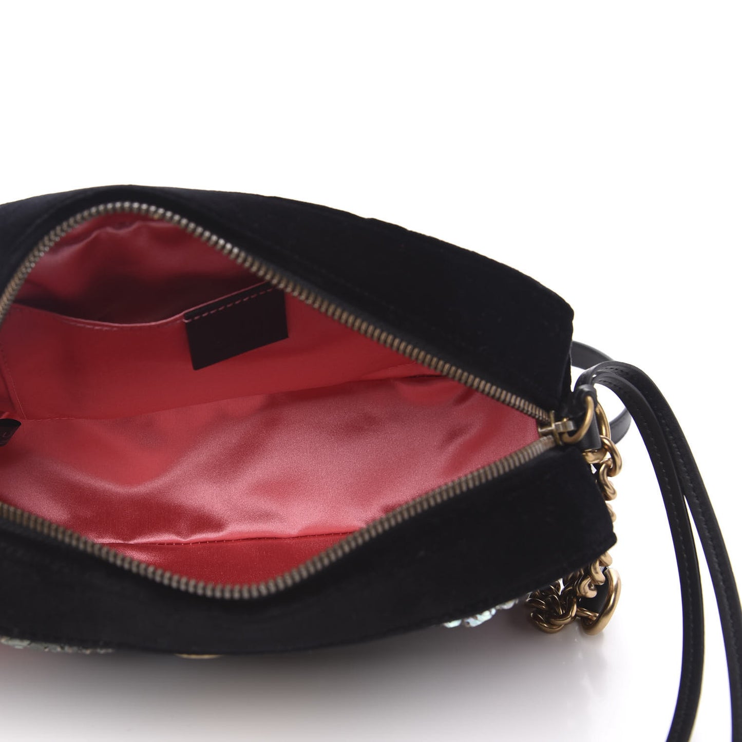 Velvet Matelasse Crystal Star Embroidered Small GG Marmont Chain Shoulder Bag Black