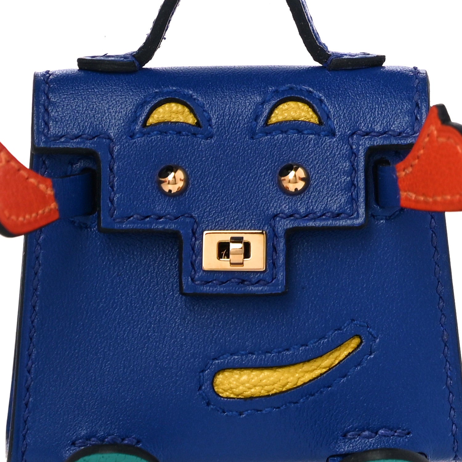 Hermes Tadelakt Chevre Mysore Kelly Quelle Idole Bag Charm Bleu Electrique Feu Jaune De Naples Vert Verone 8 of 9