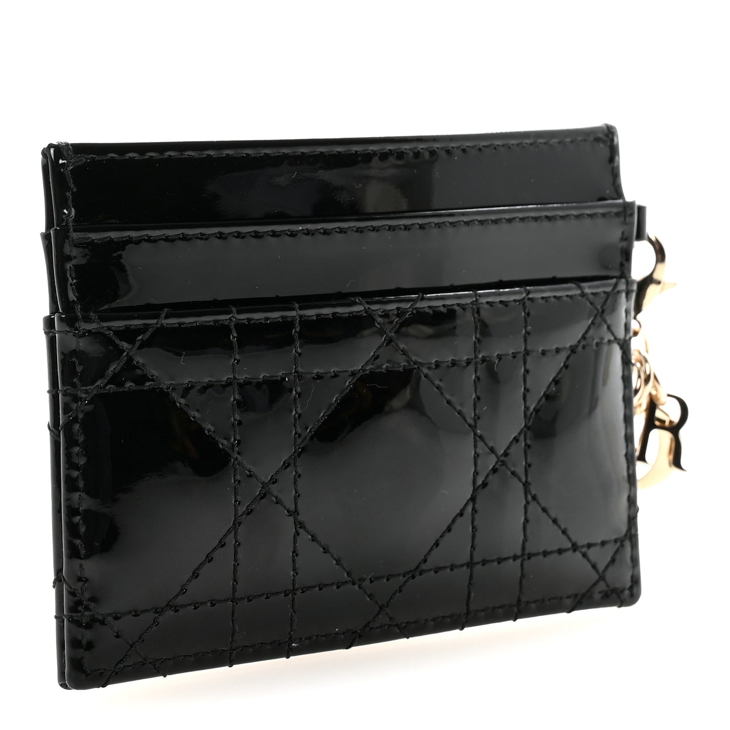 Patent Cannage Lady Dior Card Holder Black