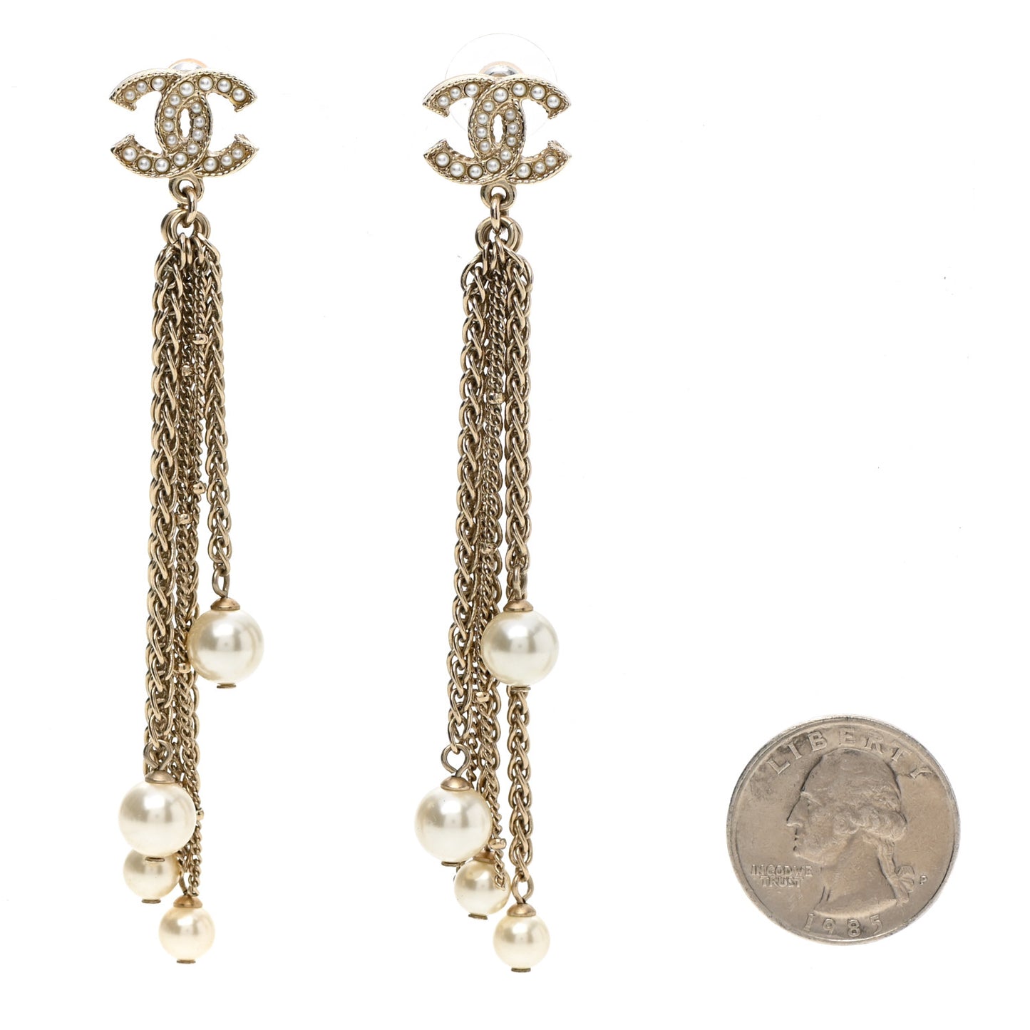Pearl CC Multi Chain Drop Earrings Gold