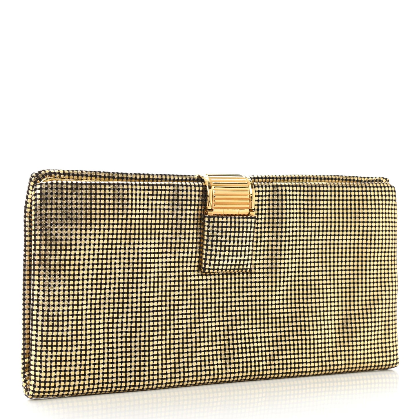 Metallic Lambskin Perforated CC Clutch Gold
