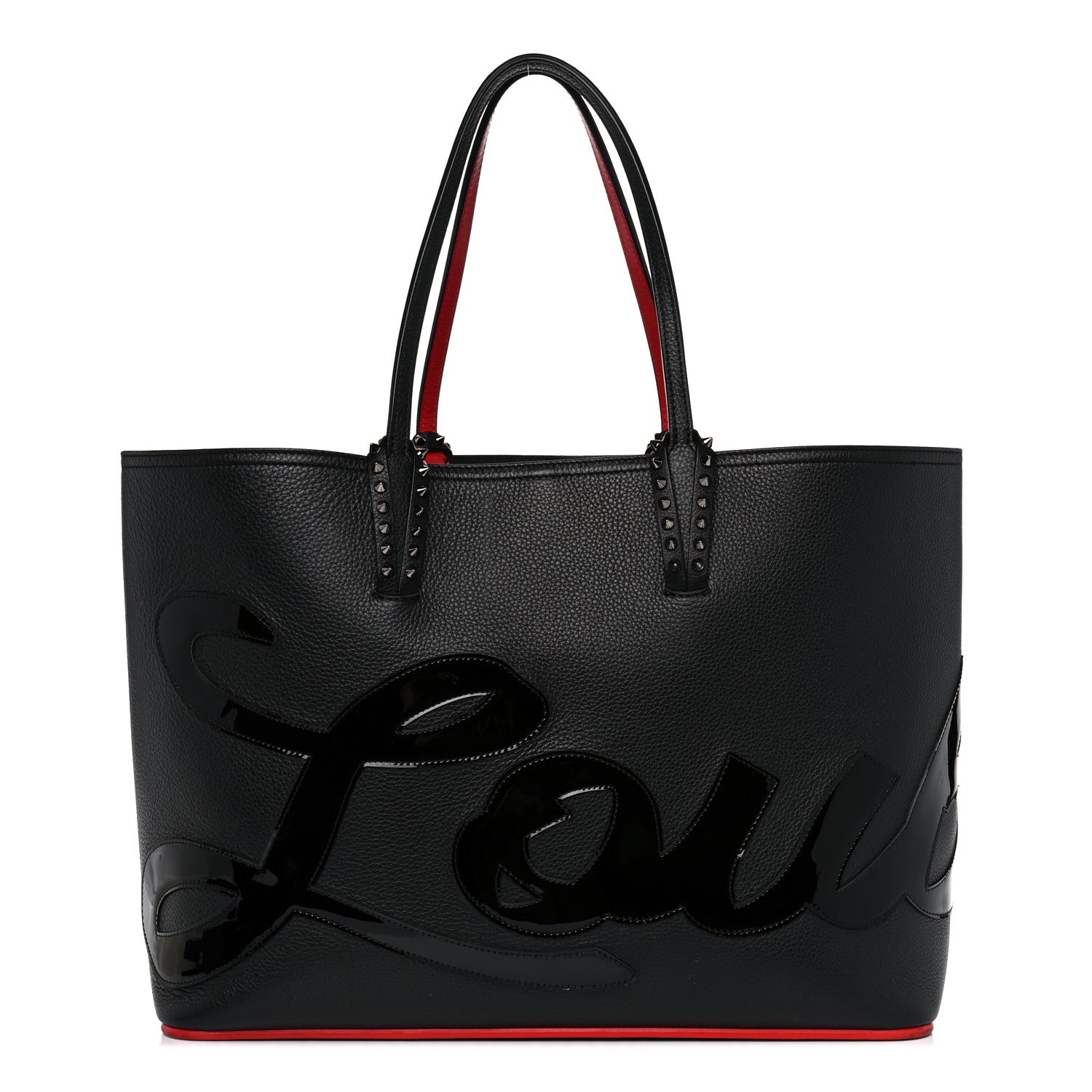 Christian Louboutin Calfskin Patent Logo Spikes East West Cabata Tote Black 2 of 18