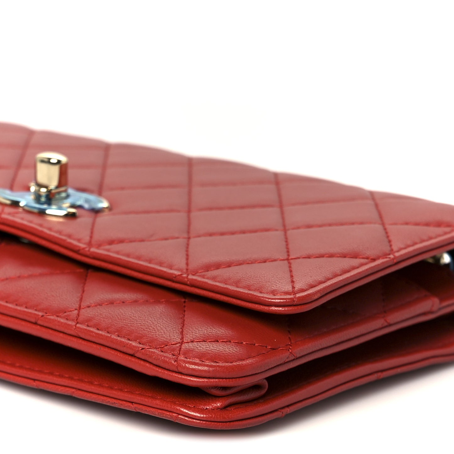 Lambskin Quilted Trendy CC Wallet On Chain WOC Red