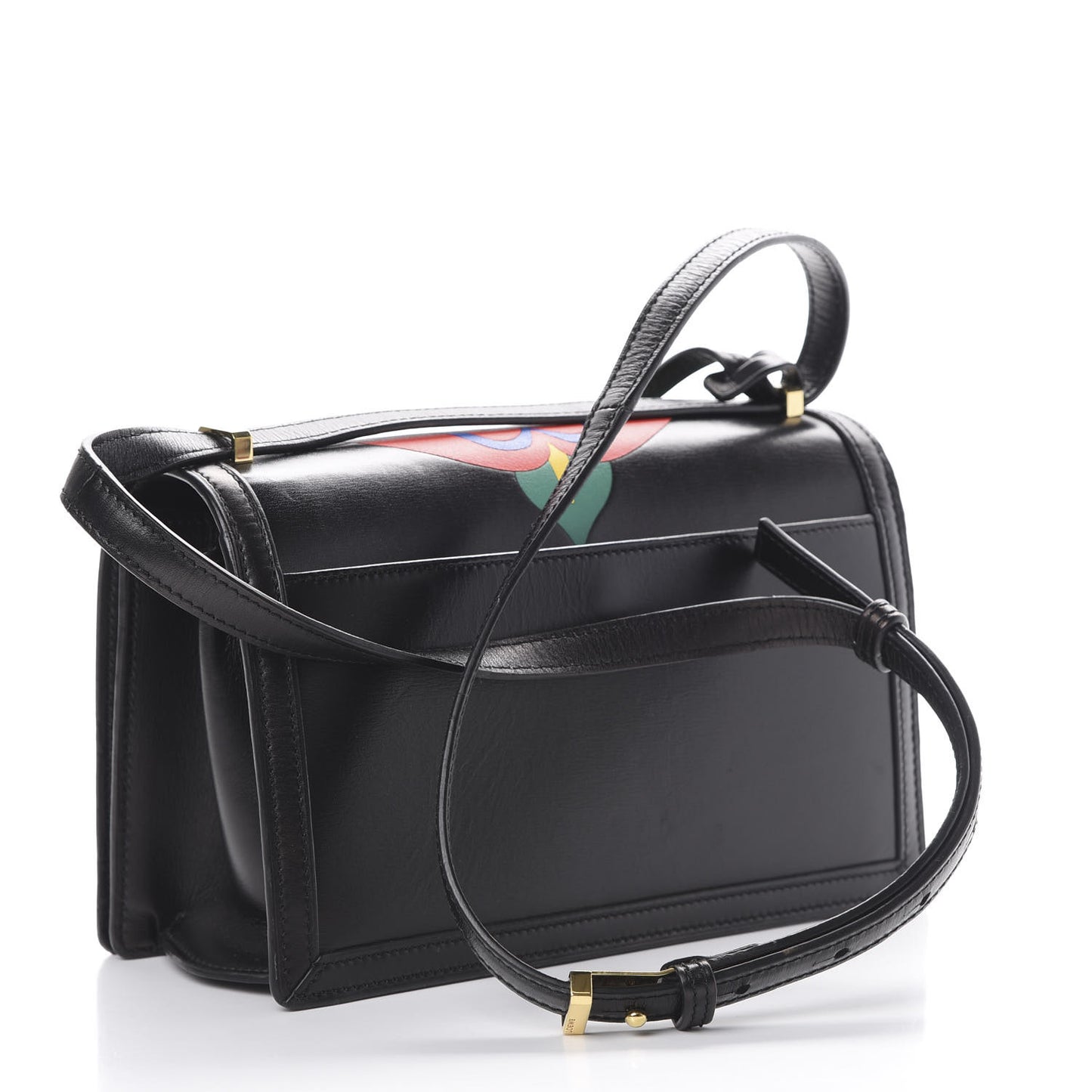 Calfskin Floral Print Small Barcelona Shoulder Bag Black