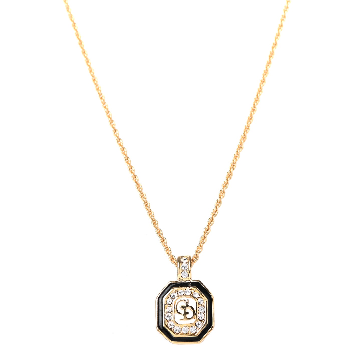Metal Crystal CD Necklace Gold Black