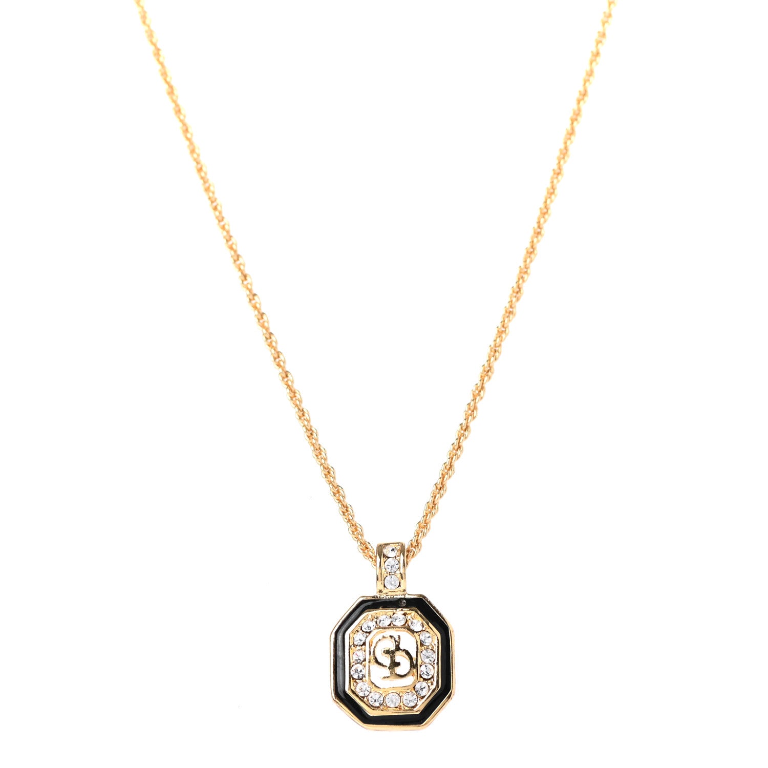 Christian Dior Metal Crystal CD Necklace Gold Black 1 of 5