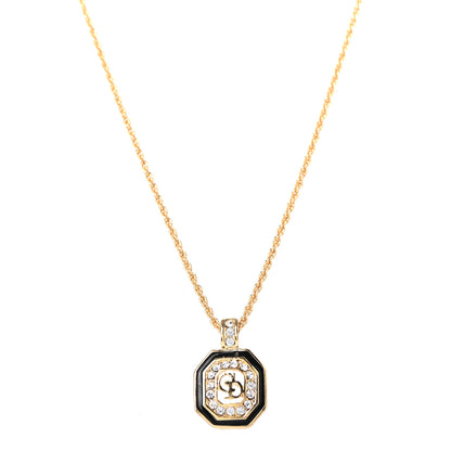 Christian Dior Metal Crystal CD Necklace Gold Black 1 of 5