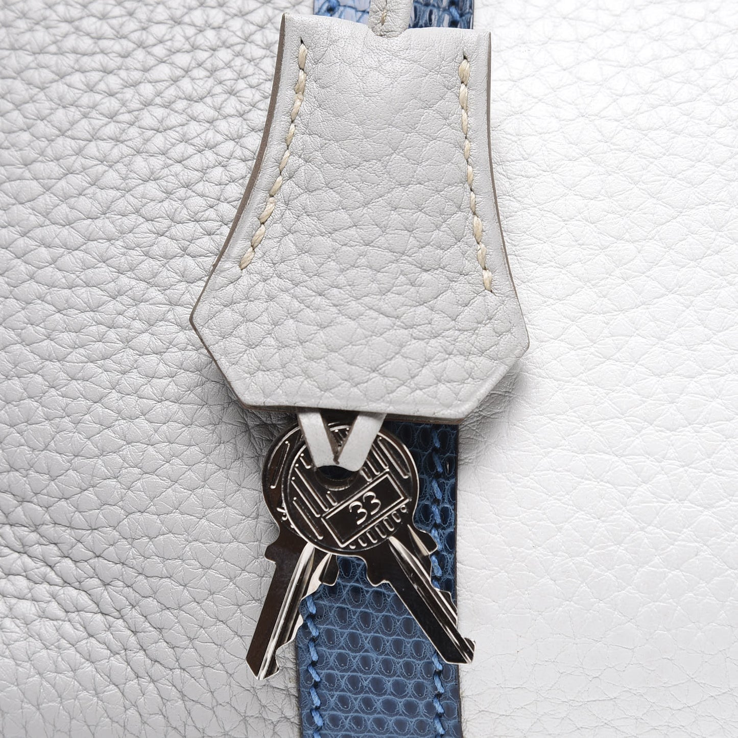 Taurillon Clemence Lizard Club Birkin 35 Gris Perle White Mykonos
