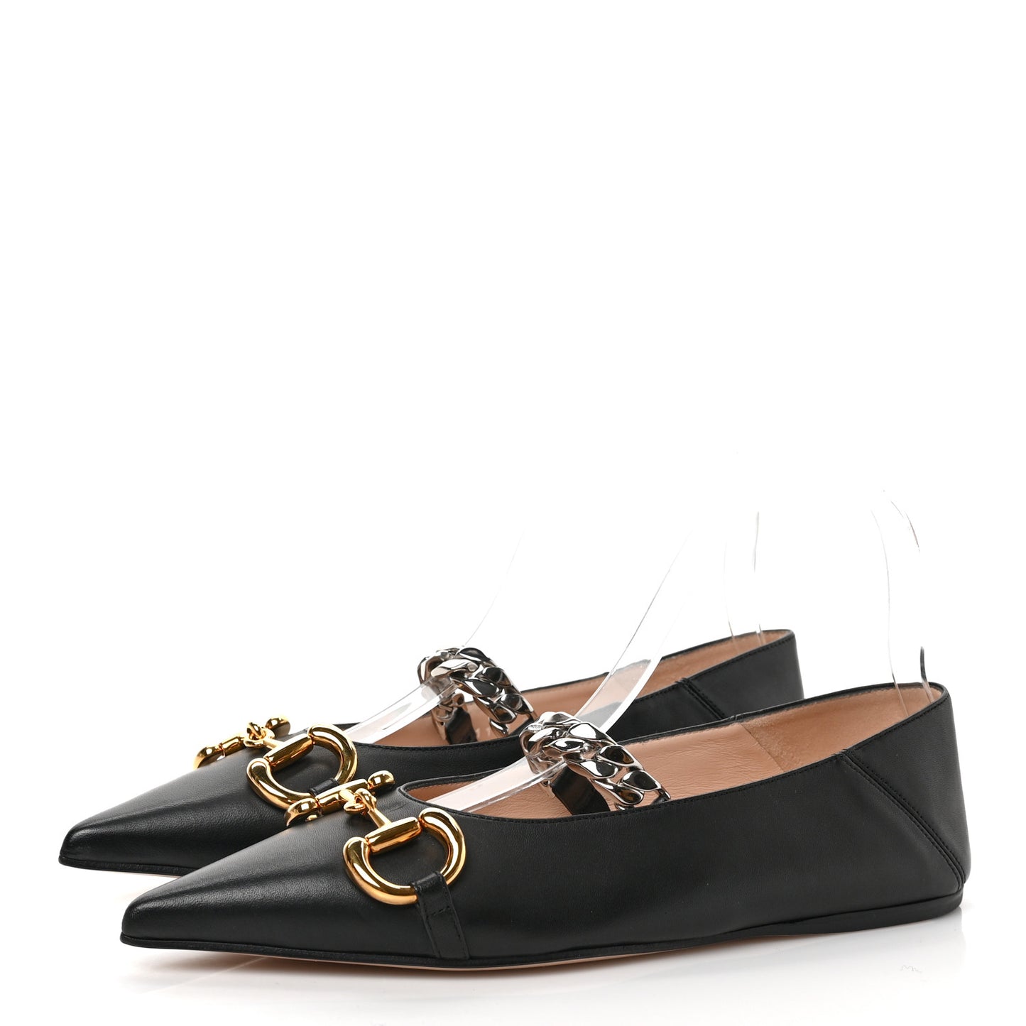 Nappa Lumiere Deva Horsebit Chain Embellished Flats 36.5 Black