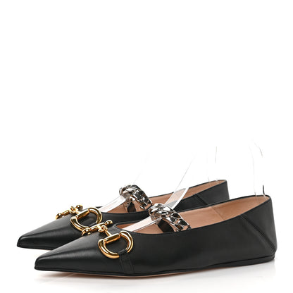 Gucci Nappa Lumiere Deva Horsebit Chain Embellished Flats 36.5 Black 3 of 9