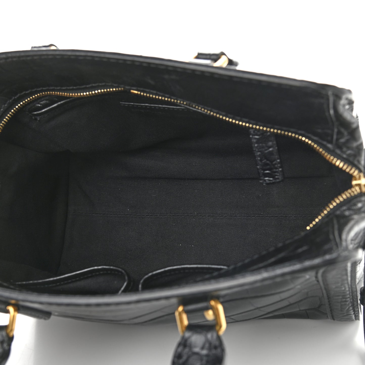 Calfskin Crocodile Embossed Small Skull Padlock Zip Around Tote Black