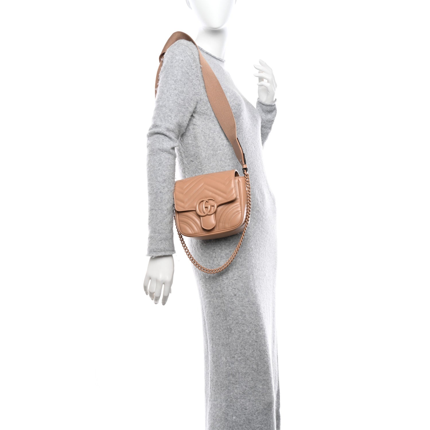 Gucci Calfskin Matelasse Monochrome Mini GG Marmont Crossbody Shoulder Bag Camelia Winter Rose 2 of 9