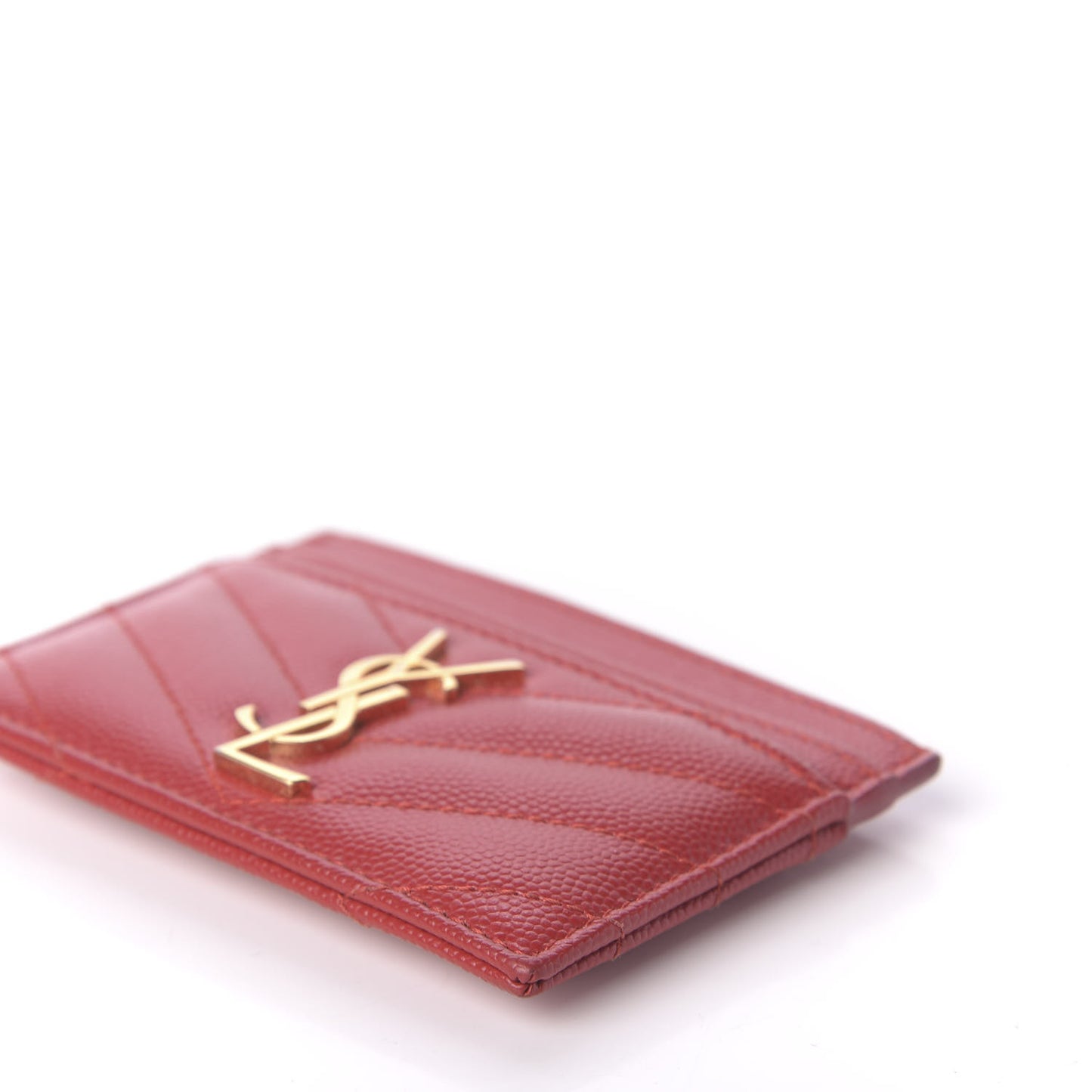 Grain De Poudre Matelasse Chevron Monogram Credit Card Case New Red