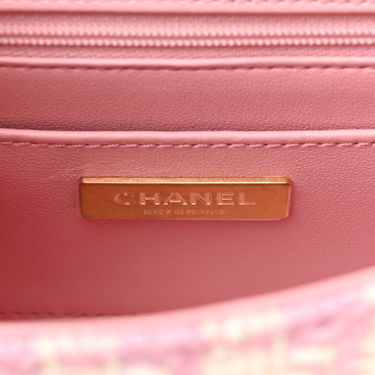 Tweed Handle Crush Top Handle Flap Bag Pink Ecru