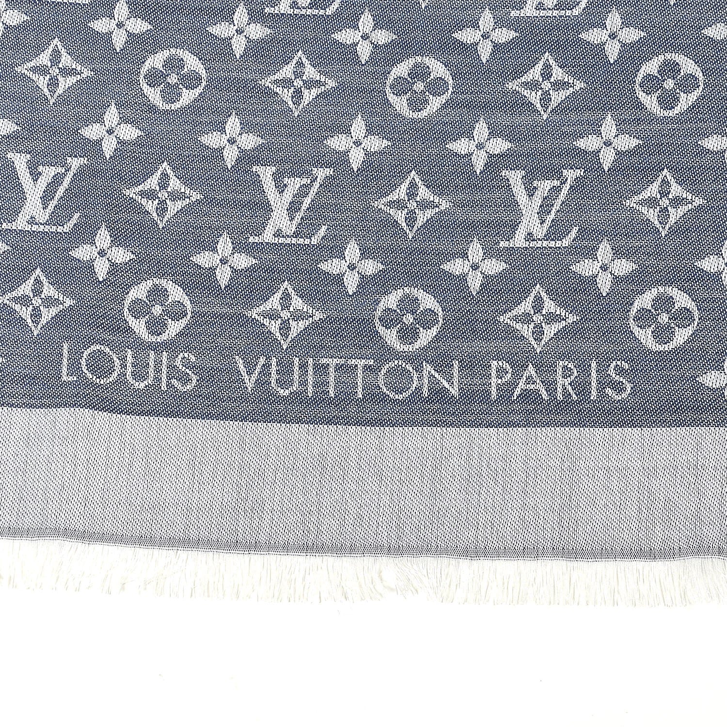 Louis Vuitton Silk Wool Monogram Denim Shawl Blue 3 of 4
