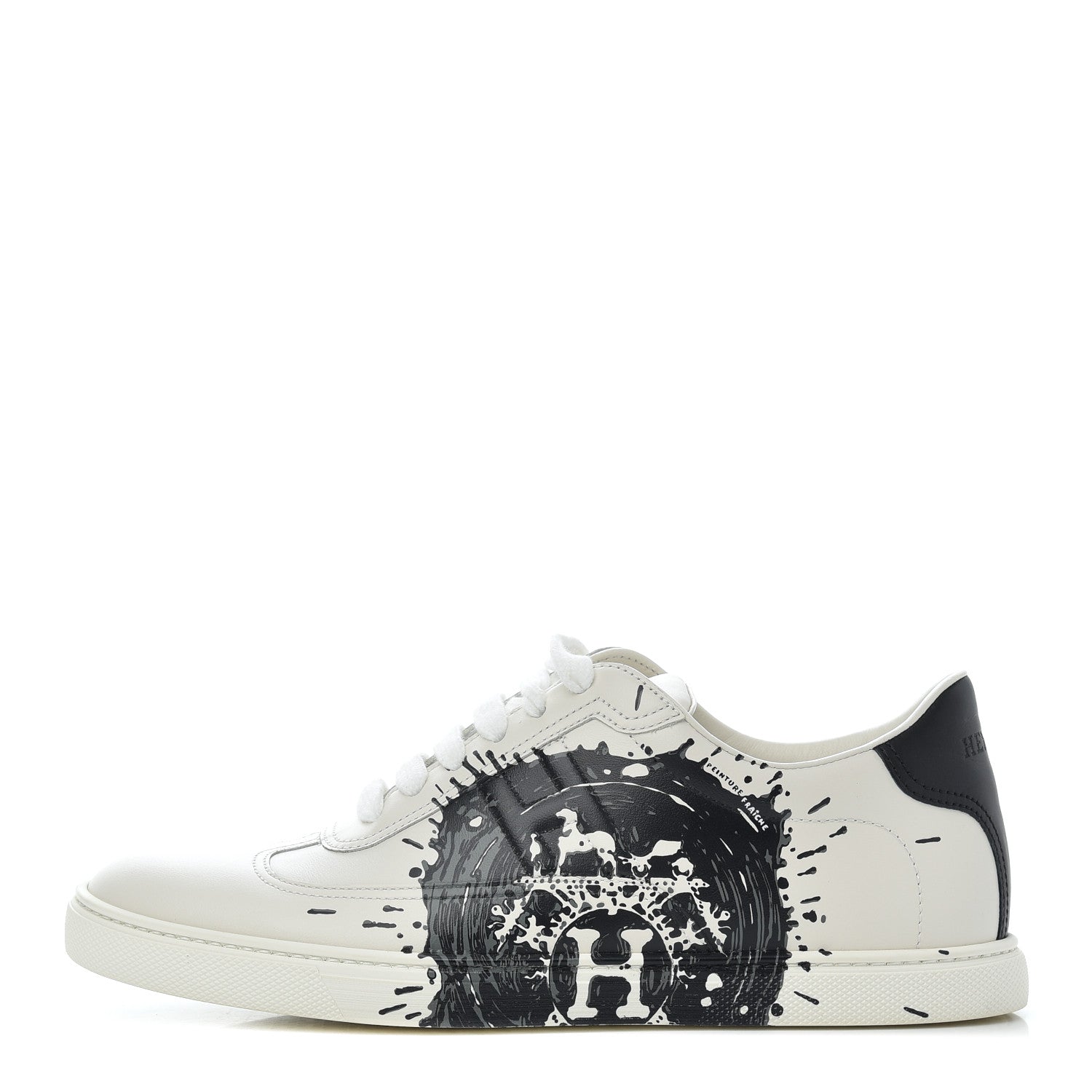 Hermes Swift Printed Peinture Fraiche Quicker Sneakers 37.5 White Black 1 of 10