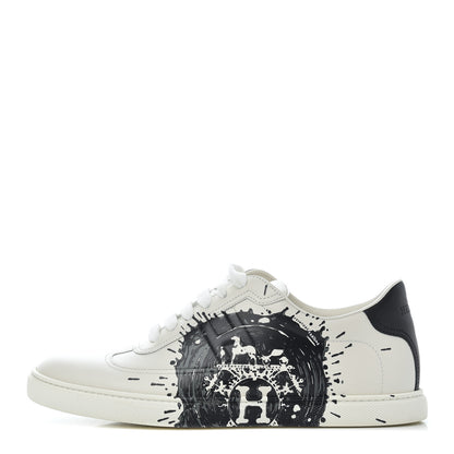 Hermes Swift Printed Peinture Fraiche Quicker Sneakers 37.5 White Black 1 of 10