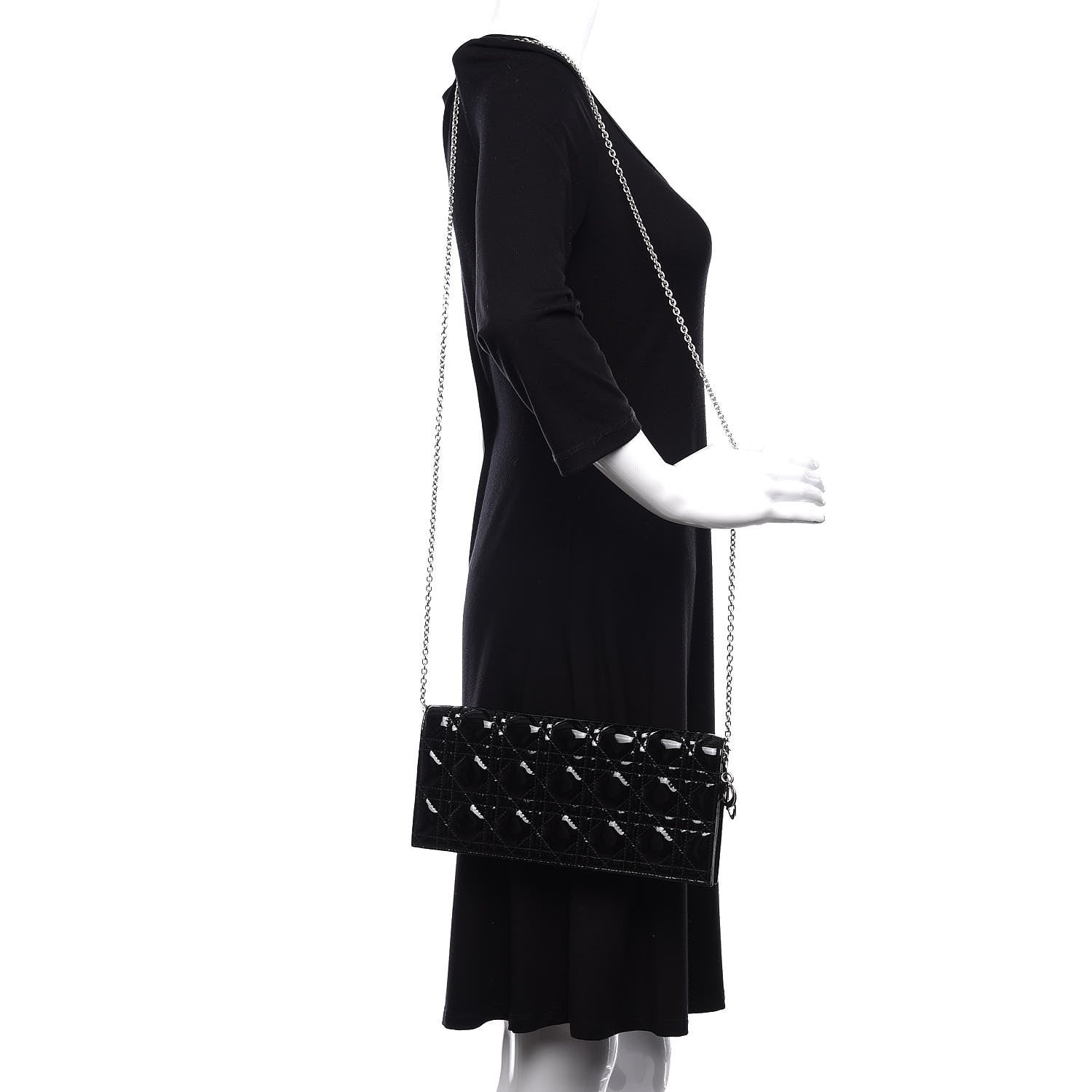 Christian Dior Patent Cannage Lady Dior Convertible Clutch Black 2 of 10