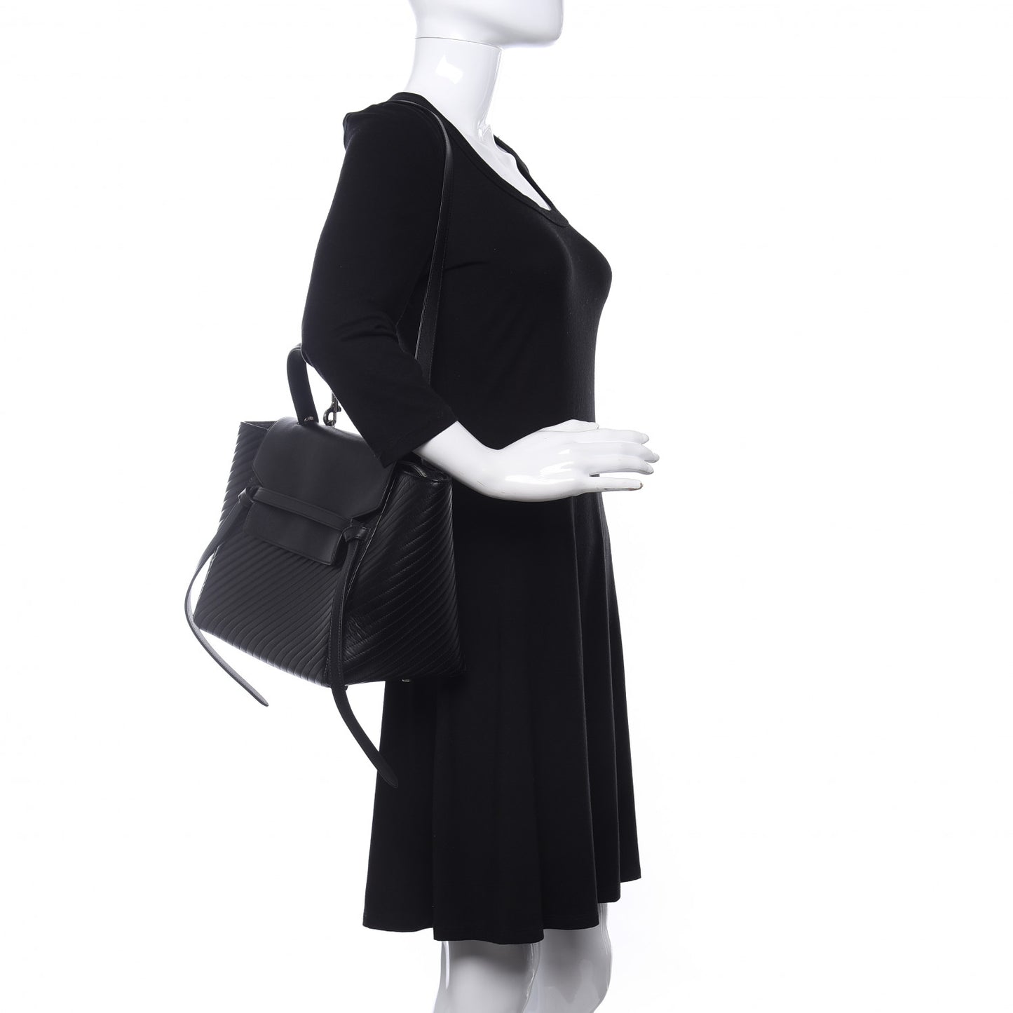 Calfskin Diagonal Quilted Mini Belt Bag Black