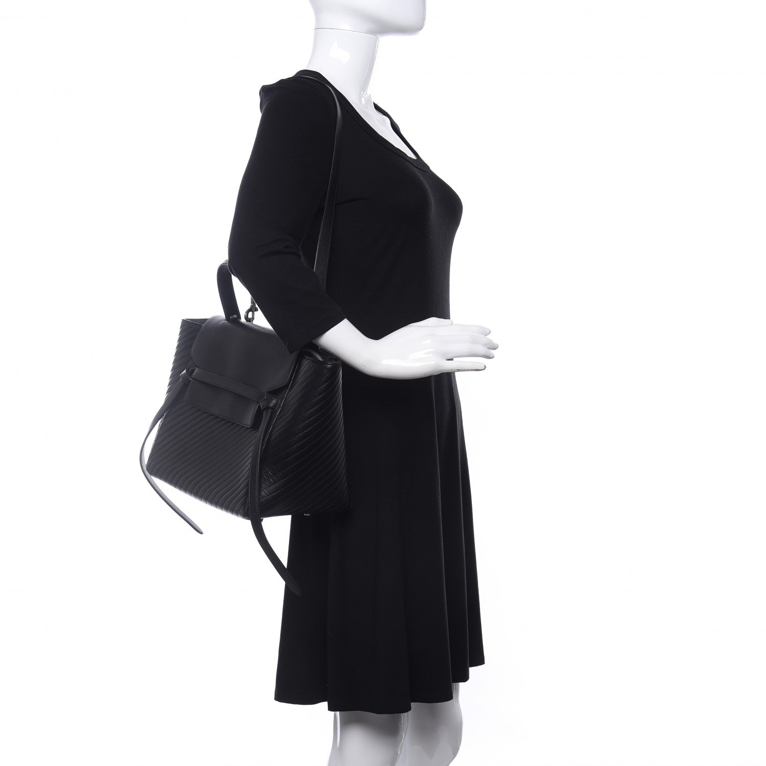 Celine Calfskin Diagonal Quilted Mini Belt Bag Black 2 of 16