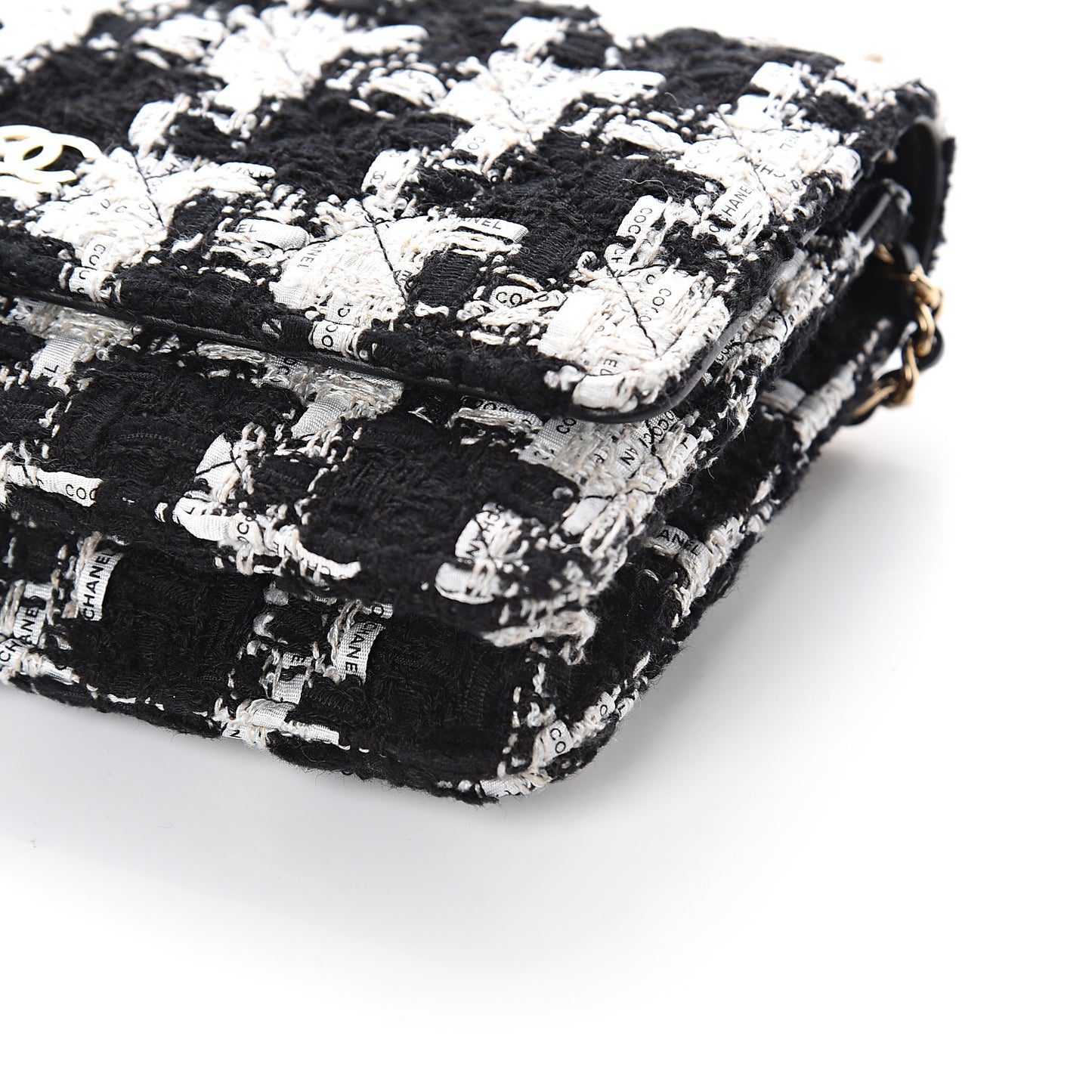 Tweed Quilted Wallet On Chain WOC Black Ecru White