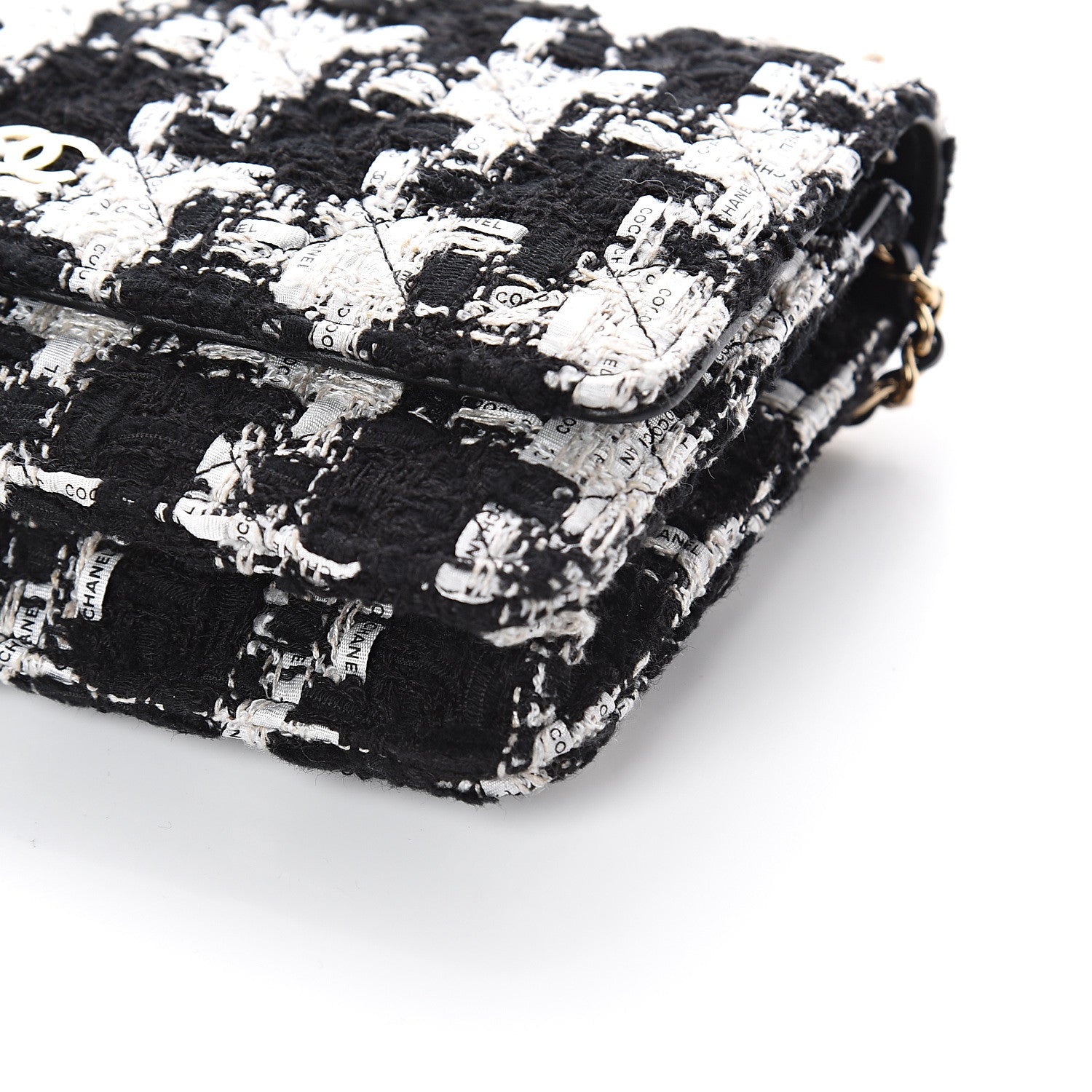Chanel Tweed Quilted Wallet On Chain WOC Black Ecru White 9 of 9