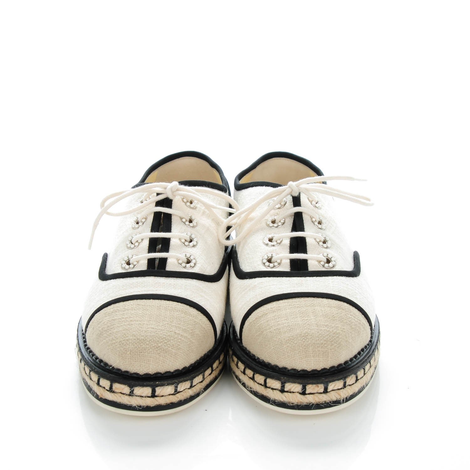 Chanel Cotton Lace Up Espadrilles 39.5 Light Beige Dark Beige 2 of 8