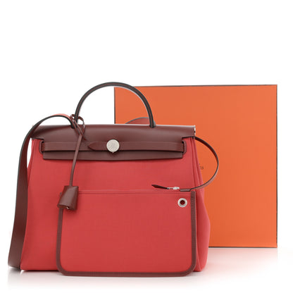Hermes Toile Officier Vache Hunter Herbag Zip Retourne 31 PM Bougainvillea Rouge H 15 of 15