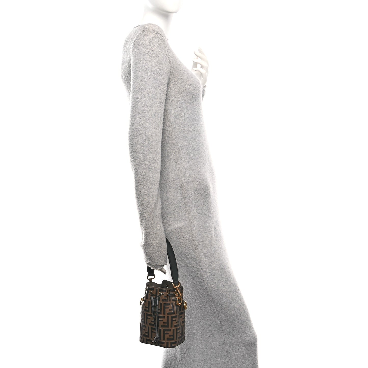Vitello Liberty F is Fendi Bi-Color FF 1974 Embossed Mini Mon Tresor Bucket Bag Maya Black