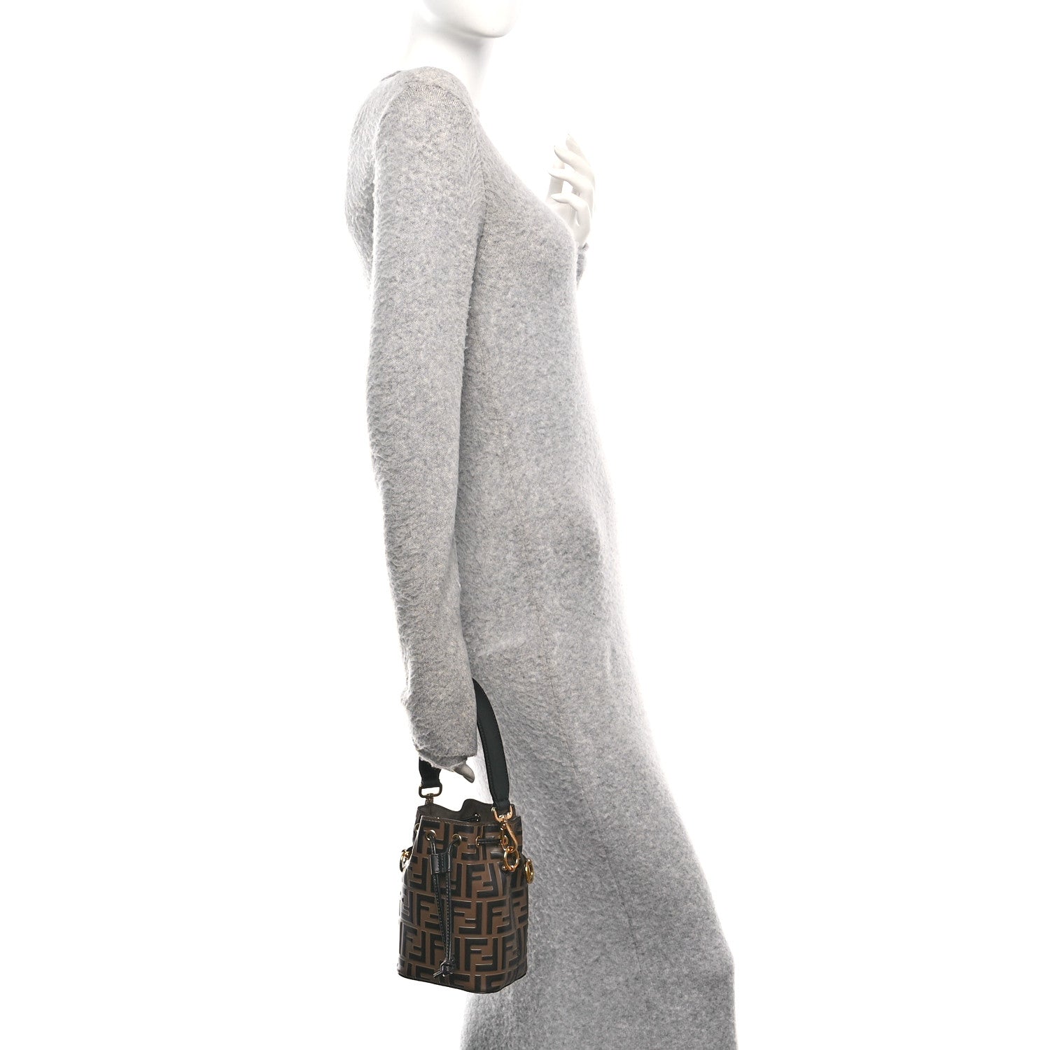 Fendi Vitello Liberty F is Fendi Bi-Color FF 1974 Embossed Mini Mon Tresor Bucket Bag Maya Black 2 of 10