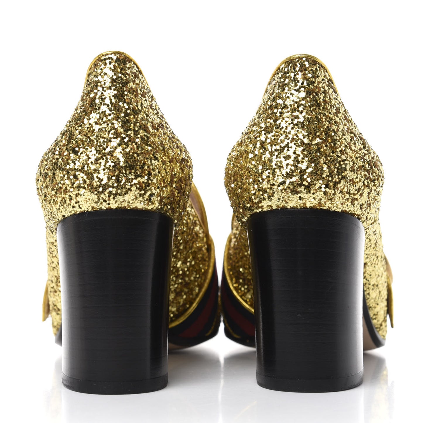 Glitter Nappa Web Peyton 75mm Loafer Pumps 38 Oro Vecchio