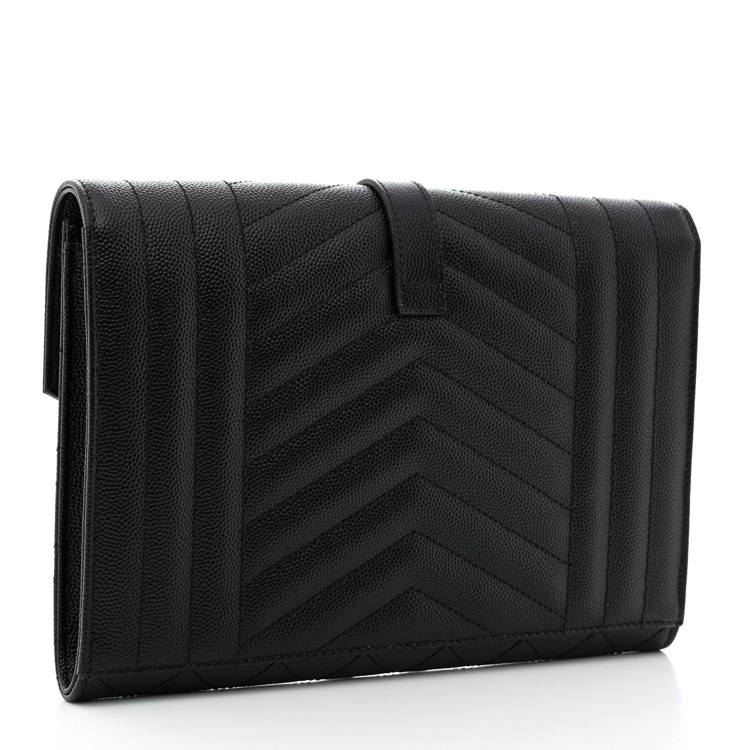 Saint Laurent Grain De Poudre Textured Mixed Matelasse Triquilt Monogram Clutch Black 3 of 8