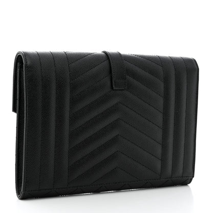 Saint Laurent Grain De Poudre Textured Mixed Matelasse Triquilt Monogram Clutch Black 3 of 8