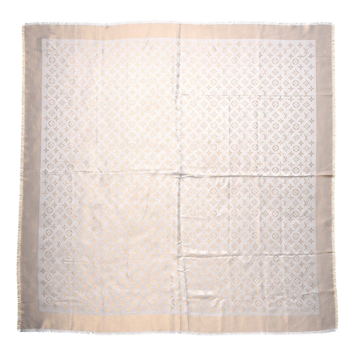 Monogram Silk Wool Shine Shawl Beige