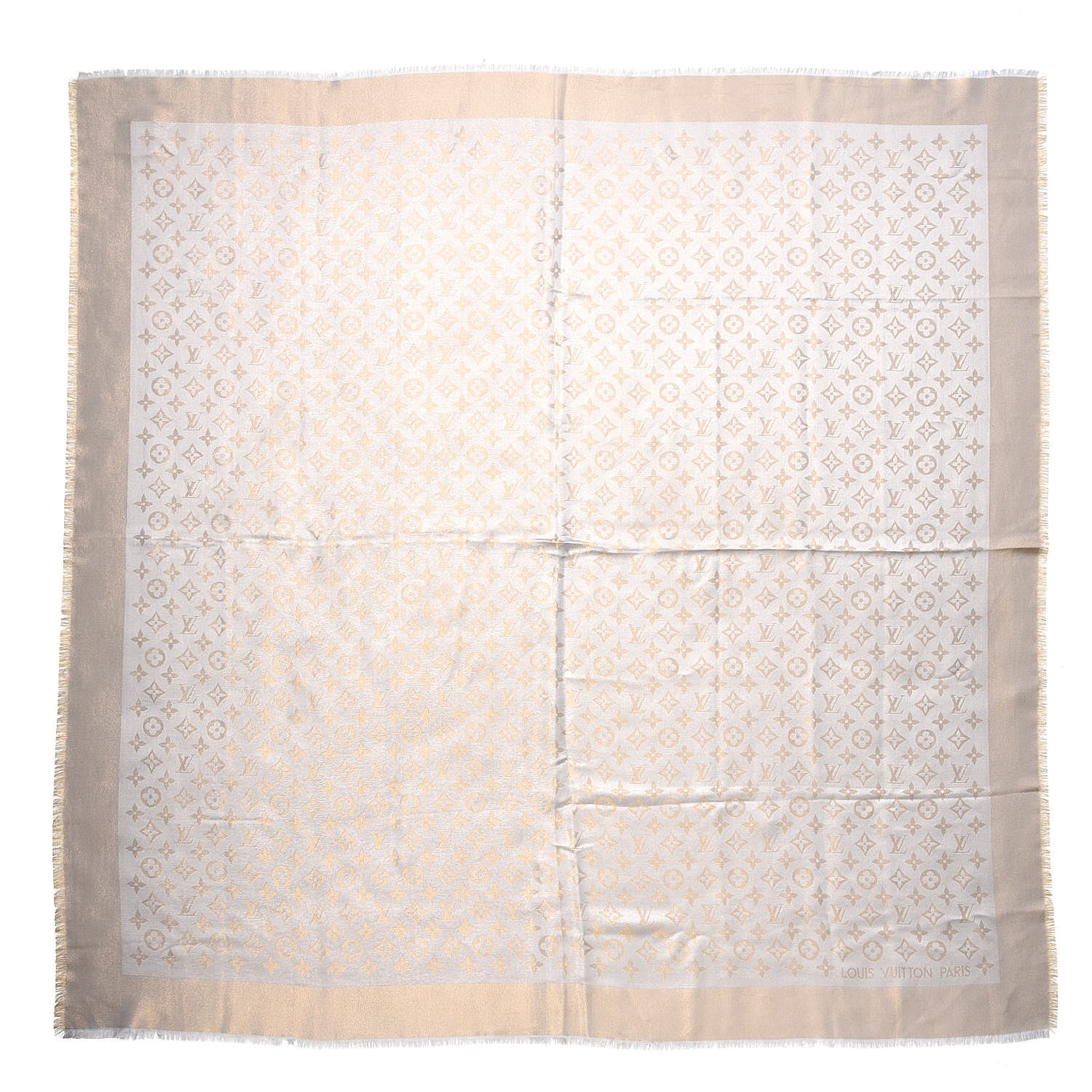 Louis Vuitton Monogram Silk Wool Shine Shawl Beige 1 of 4
