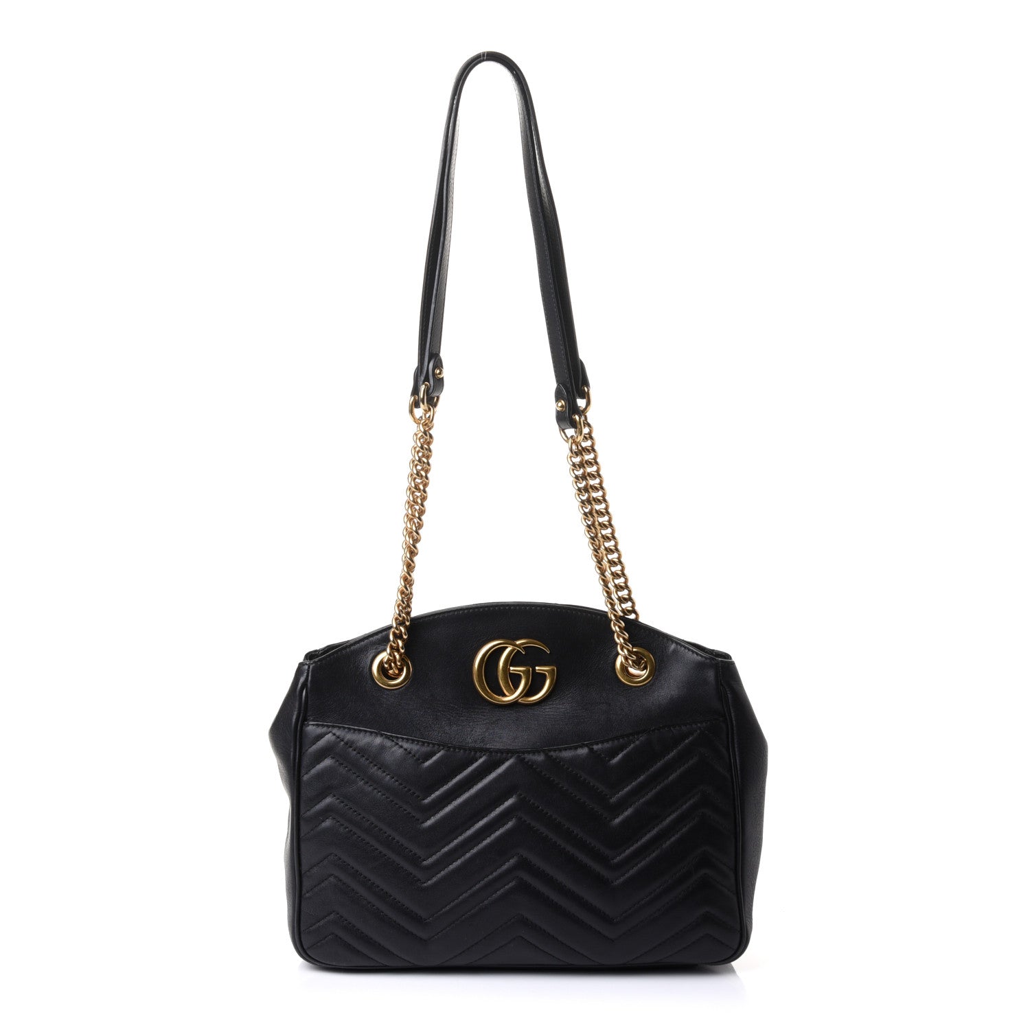 Gucci Calfskin Matelasse Medium GG Marmont Open Top Shoulder Bag Black 1 of 14