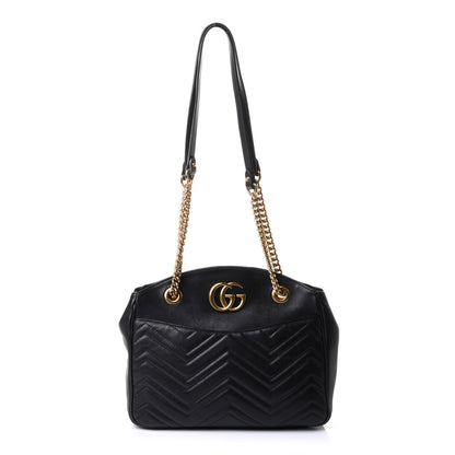 Gucci Calfskin Matelasse Medium GG Marmont Open Top Shoulder Bag Black 1 of 14