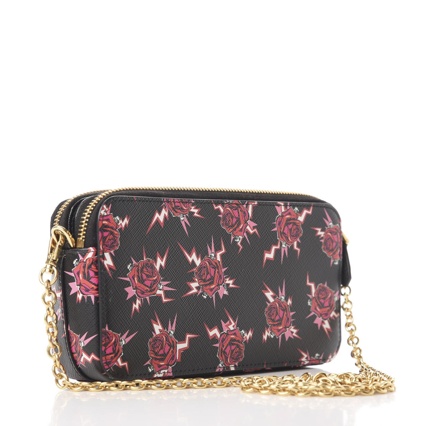 X UNIVERSAL STUDIOS Saffiano Frankenstein Rose Mini Double Zip Chain Crossbody Bag Lacca